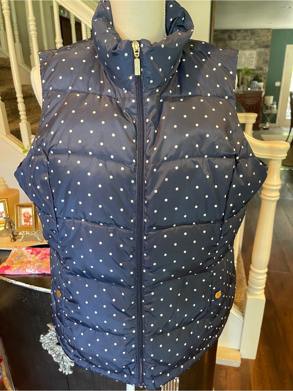 Charter Club Navy Polka Dot Quilted Puffer Vest